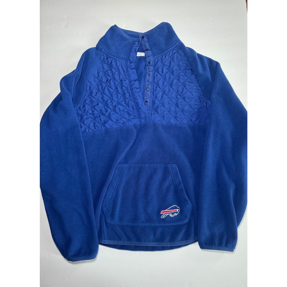 Buffalo Bills Fleece Pullover Womens Large Blue Quilted Snap Neck NFL Jacket